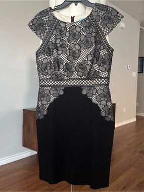 Antonio Melani Black Lace Embroidered Cap-Sleeve Dress